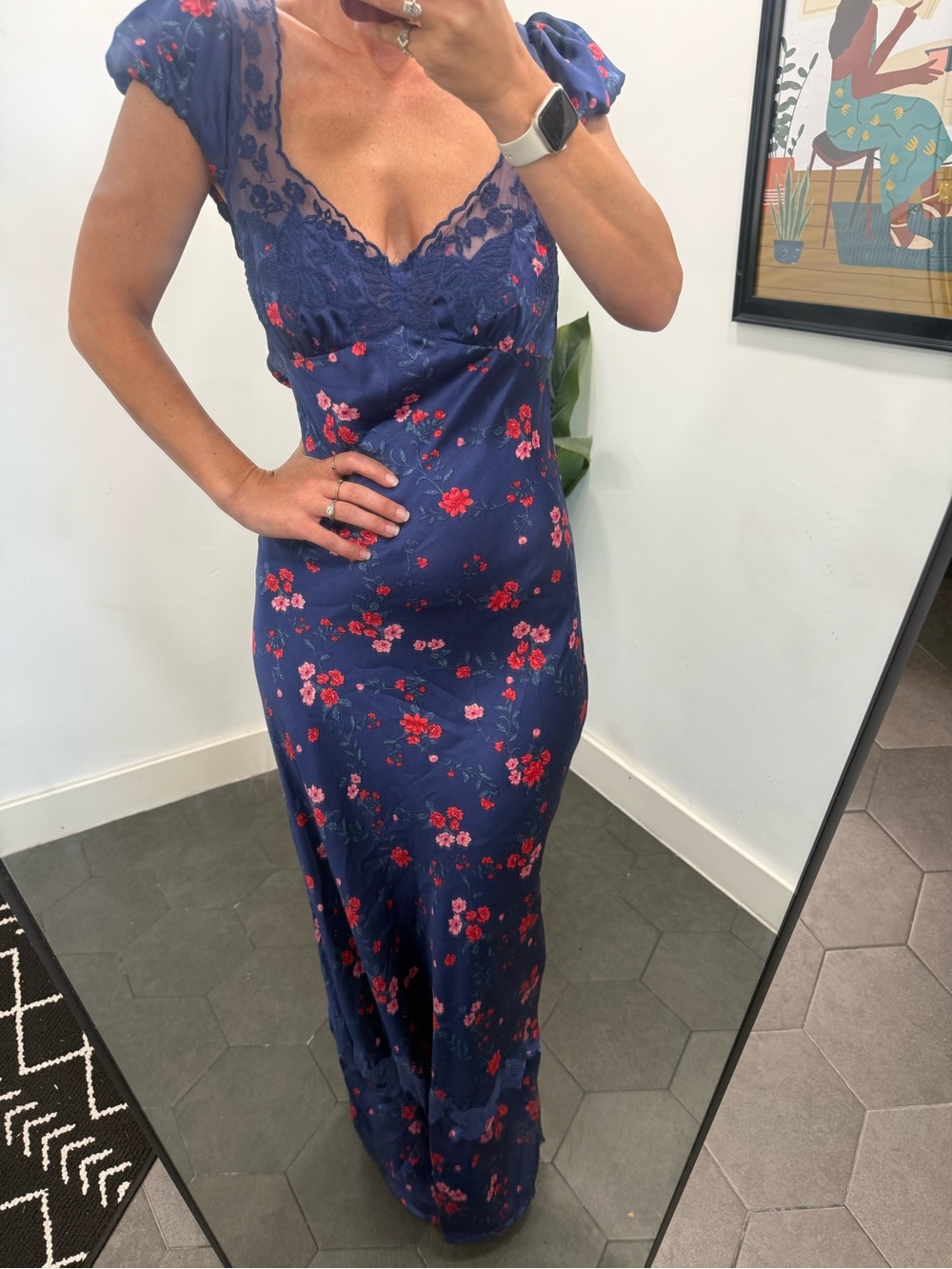 Free People Navy Maxi Dress with Red Floral Print - Picture 4 of 10
